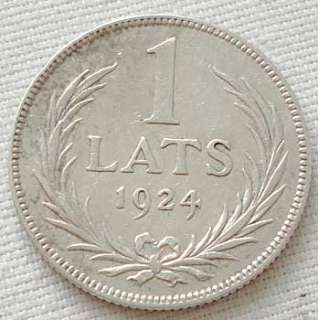 Republic of Latvia silver coin 1 Lats 1924  