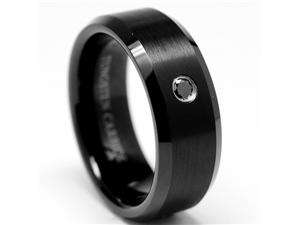   8MM Mens Black Tungsten Carbide Ring W/ BLACK DIAMOND Wedding Bands