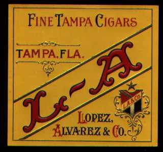 BY LOPEZ ALVAREZ 5x5out cigar label TAMPA Old Ybor  