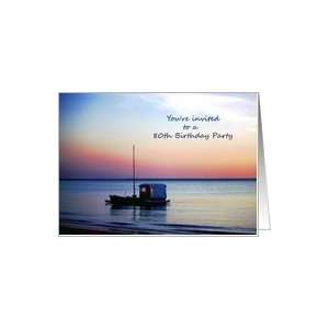  Invitation to 80th Birthday Party   Boat at Twilight Card 