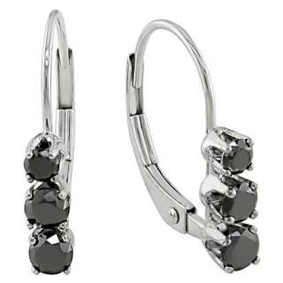 Carat Black Diamond 3 Stone Earrings in 14k White Gold I1;I2