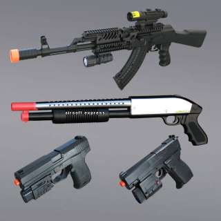 NEW LOT 4 AIRSOFT GUNS AK 47 & AIR SOFT RIFLE SHOTGUN PISTOLS HANDGUN 