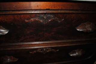 Antique Victorian Burl Walnut Marble Top Dresser Chest Circa 1860s 