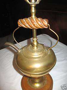 Antique Brass Teapot Table Lamp, USA  