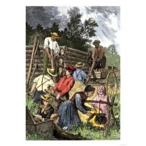  Pioneers Building a Log Cabin, 1800s Giclee Poster Print 