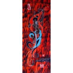 Chinese Folk Art Batik Tapestry Flaming Dancing Girl