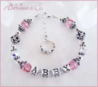   * Silver Little Girls Name/Birthstone Bracelet with free Charm