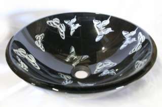 Bathroom Vanity Decorator Butterfly Glass Bath Vessel Sink Bowl Basin