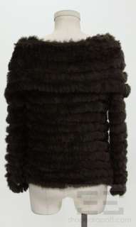 BCBG Max Azria Brown Wool Knit & Rabbit Fur Off The Shoulder Top Size 