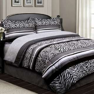 Bed In a Bag Bedding Comforter 8 Pc Zebra Safari Black  