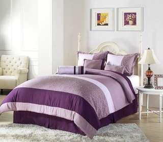   Pieces Purple Lavender Embroidery Comforter Set Bed in a Bag King NEW