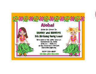 LUAU Hawaiian Hula Girl Birthday Party Invitations BIG  