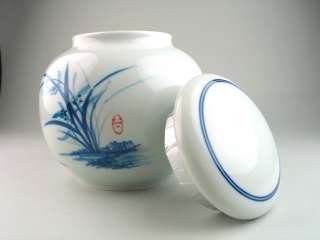 white yellow flower herbal bird orchid blue white porcelain caddy
