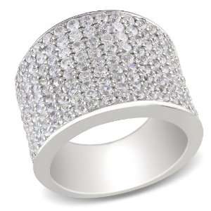    Sterling Silver White Cubic Zirconia Wide Band Ring Jewelry