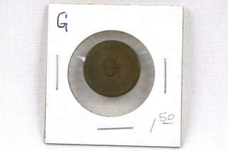 Vintage Brass Token Coin Engraved With The Letter G  