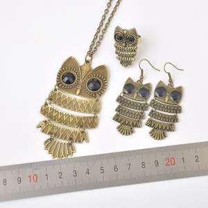   Jewelry Retro Brass VINTAGE Owl Jewelry Earrings Ring Necklace Sets