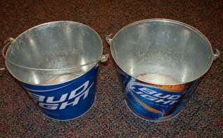 Two Budweiser Bud Light Beer Metal Ice Buckets Cooler / Tip Jars 