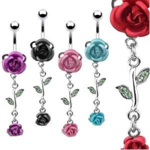  Belly button ring with metal roses, aquamarine Jewelry