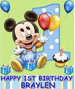 BABY MICKEY MOUSE 1ST BIRTHDAY EDIBLE CAKE TOPPER DECORATIONS IMAGE