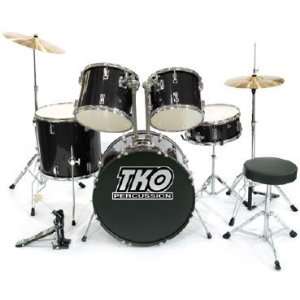   Drum Set with Cymbals, Drum Throne & Bass Pedal; Color Black Musical