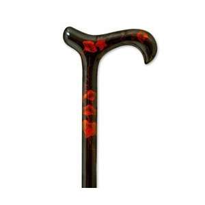  Hand Painted Wood Cane With Derby Handle Black Copper 