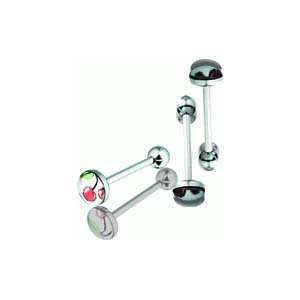 Stainless Steel Black Skull with Pink Bow Flat Picture Barbell (37 