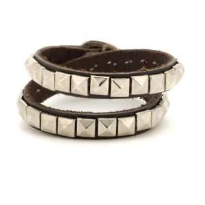  Brown stud leather bracelet silver spike ring wristband by 