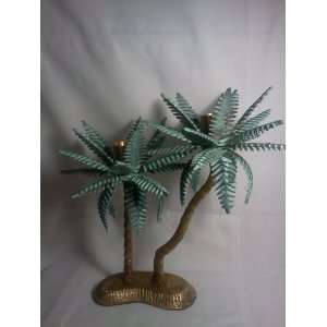    PALM TREE ANTIQUE FINISH BRASS CANDLE HOLDER