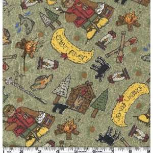   Cabin Fever Canoeing Green Fabric By The Yard Arts, Crafts & Sewing