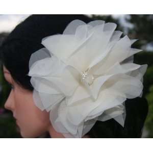   hair flower pin and brooch in organza with rhinestone 