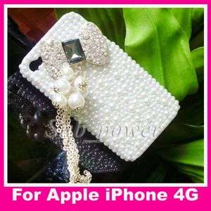 3D Rhinestone BOW pendant Bling Crystal back Case cover for iPhone 4 