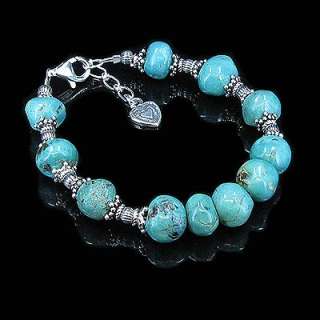 Sterling Silver Natural Turquoise Beaded Bracelet .925  