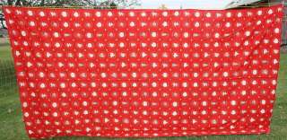 VTG Very Long 12 Christmas Tablecloth Red Santas Cotton  