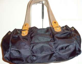 Vera Wang Perfectly Beautiful Hobo Nylon Cloth Bag Leather Trim Black 