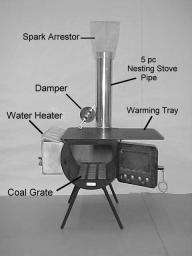 LARGE camp stove, burns wood or coal, complete package  
