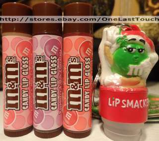 LIP SMACKER M&M Holiday/Christmas Lip Balms+Green M&M Keyring/Topper 
