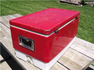 Coleman Red Metal Ice Chest Cooler 23 wide 12 1/2 tall Bottle opener 