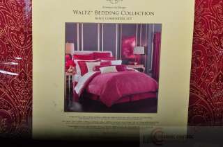 Lenox Waltz King Comforter Set, Red $420 Retail  