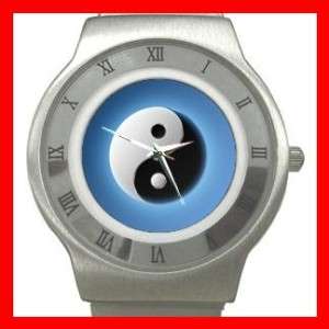 Blue Yin Yang Chinese Symbol Stainless Steel Watch  