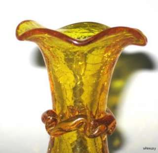 Kanawha Art Glass Mini Yellow Crackle Vase USA  