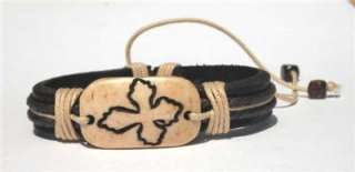 Hawaiian Jewelry Surfer Bone Cross Leather Bracelet  