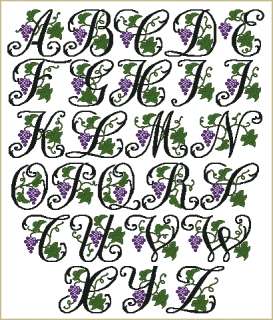 Grape Vines cross stitch machine embroidery font   all symbols