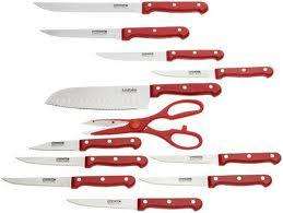   13pc 7 RED Santoku Knife Cutlery Set w/Block and Steak Knives NEW