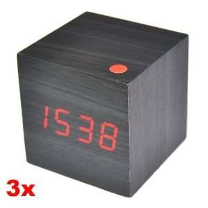   Red LED Black Wood Wooden USB/AAA Cube Alarm Clock