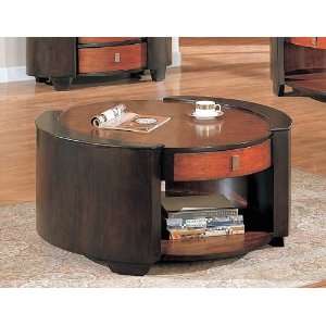   Tone Finish Round Cocktail Coffee Table w/Drawer