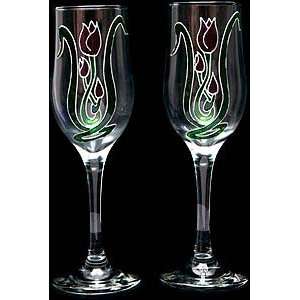 Celtic Glass Designs Set of 2 Hand Painted Champagne Flutes in a 