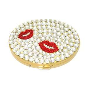   Swarovski Crystal Lips Design Aluminum Gold Compact Mirror 3X Beauty