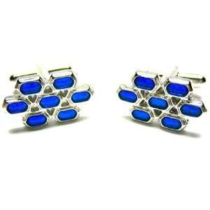  Silver & Sapphire Honeycomb Cufflink Jewelry