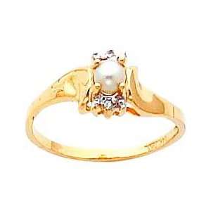  14K Gold Cultured Pearl 0.01ct Diamond Ring Jewelry