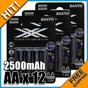 SANYO XX eneloop AA 2500mAh x 12 NiMH Rechargeable Battery NEW  